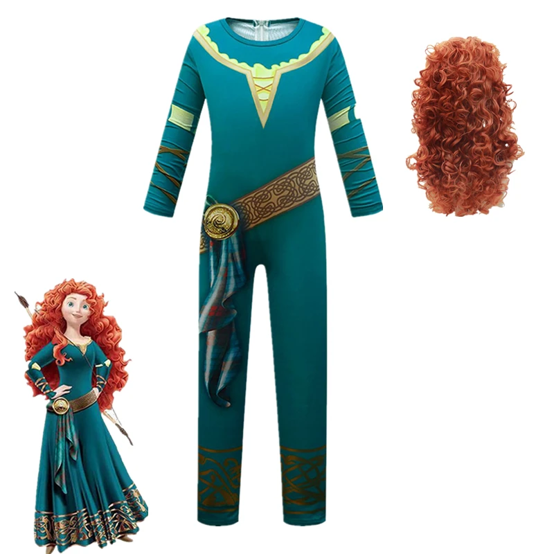 Halloween Movie Brave Merida Costume for Girls Princess Dress Wig Kids Carnival Fantasia Children Xmas Party Cosplay Costume