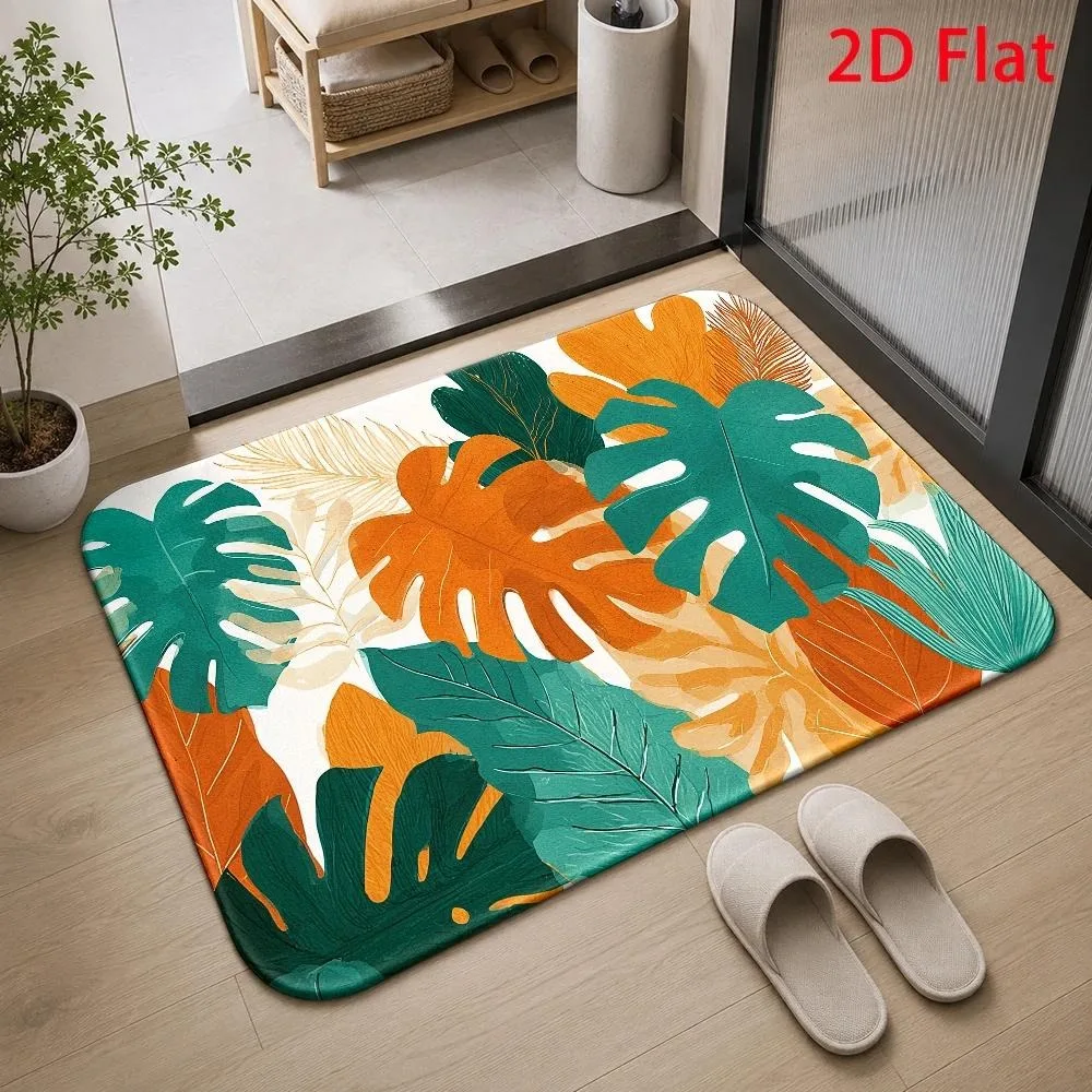 Minimalist White Lily Doormat Background Elegant Flower Foliage Pattern Floor Rug Soft Garden Decor Mat for House Entryway