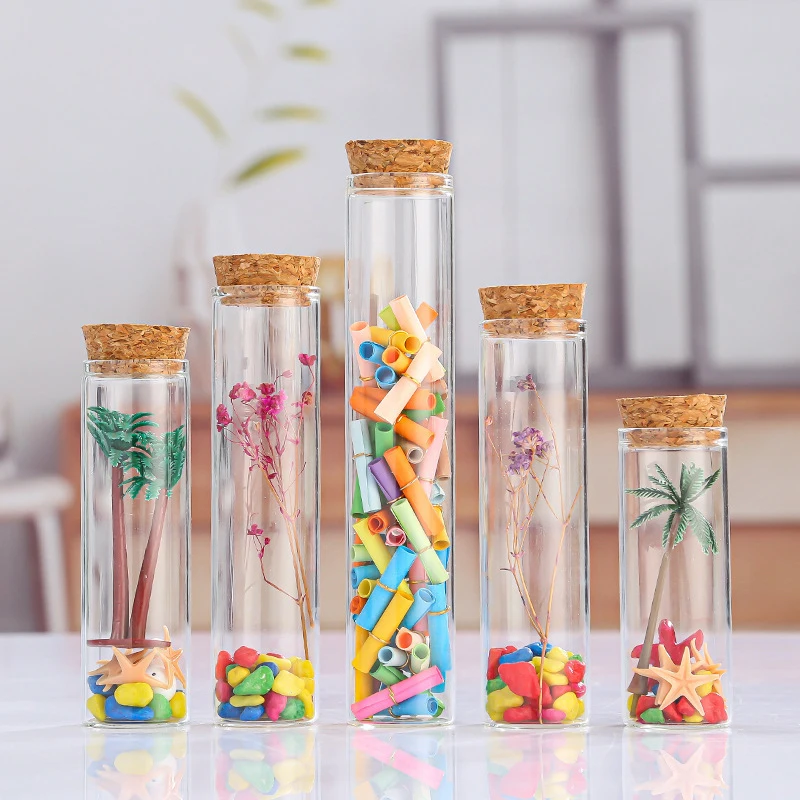 5Pcs Straight Mouthed Cork Bottle DIY Creative Wish Bottle Glass Bottle Storage Bottle Pendant Drifting Small Bottle