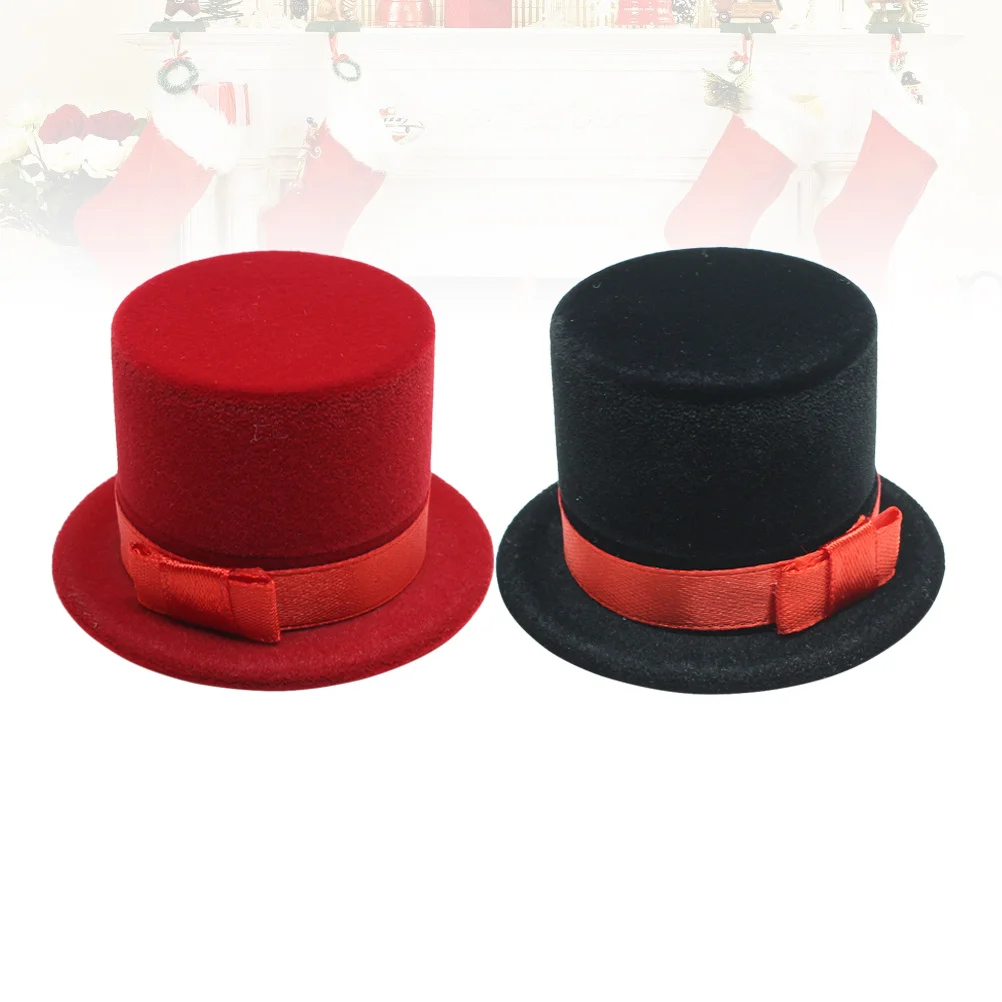 

2Pcs Christmas Snowman Hat Jewelry Box Ring Case Portable Gift Storage Organizer Black Red Jewelry Storage Case