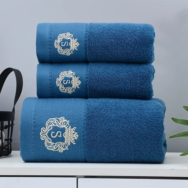 3pcs/set Embroidered Cotton Bathroom Towels Set Big Bath Towel 70x140cm Face & Shower Towels 35x75cm Daily Use Towel Set