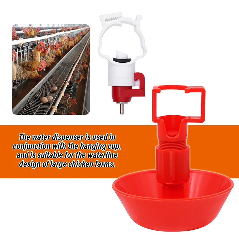 10sets Automatic Chicken Water Hanging Cups Nipple Drinker Bird Coop Chicken Red Waterer Hanging Cup Poultry Farm Drinker Tools