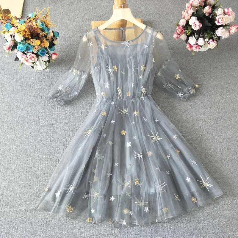 Casual Summer Dresses Women 2024 Elegant Fashion A Line Vestidos Sweet Girls Sexy Korean Style Printed Chiffon Vintage Dress Y2k