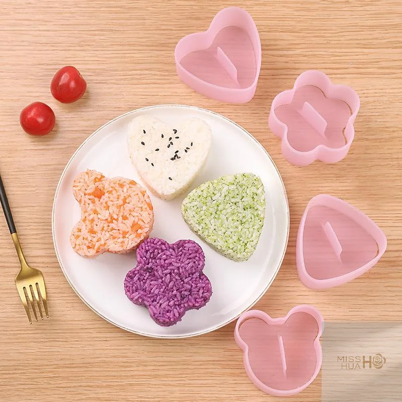 HUA 1 Juego de molde para Sushi Onigiri, bola de arroz, prensa de alimentos, Kit de Sushi Triangular de dibujos animados, herramientas japonesas DIY, accesorios de cocina Bento