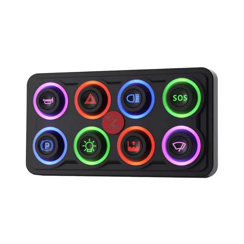 8‑Way Waterproof RGB Backlit Switch Panel IP68 60A LED Circuit Controller Custom DIY Button Symbols For Vehicle RV Marine Ship