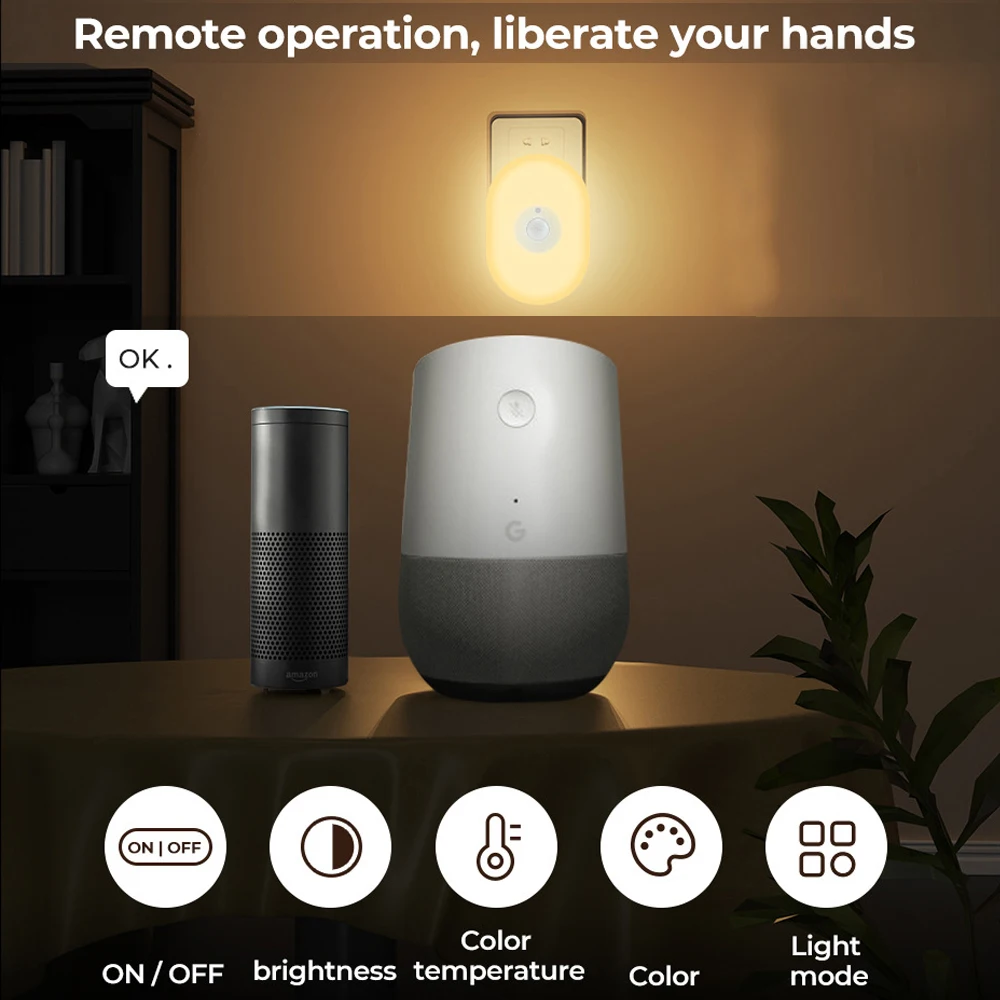 Tuya WiFi الذكية Led ضوء الليل PIR محس حركة ضوء الاتحاد الأوروبي/الولايات المتحدة/المملكة المتحدة المكونات في الجدار مصباح دافئ أبيض RGB الموقت ضوء App التحكم الصوتي