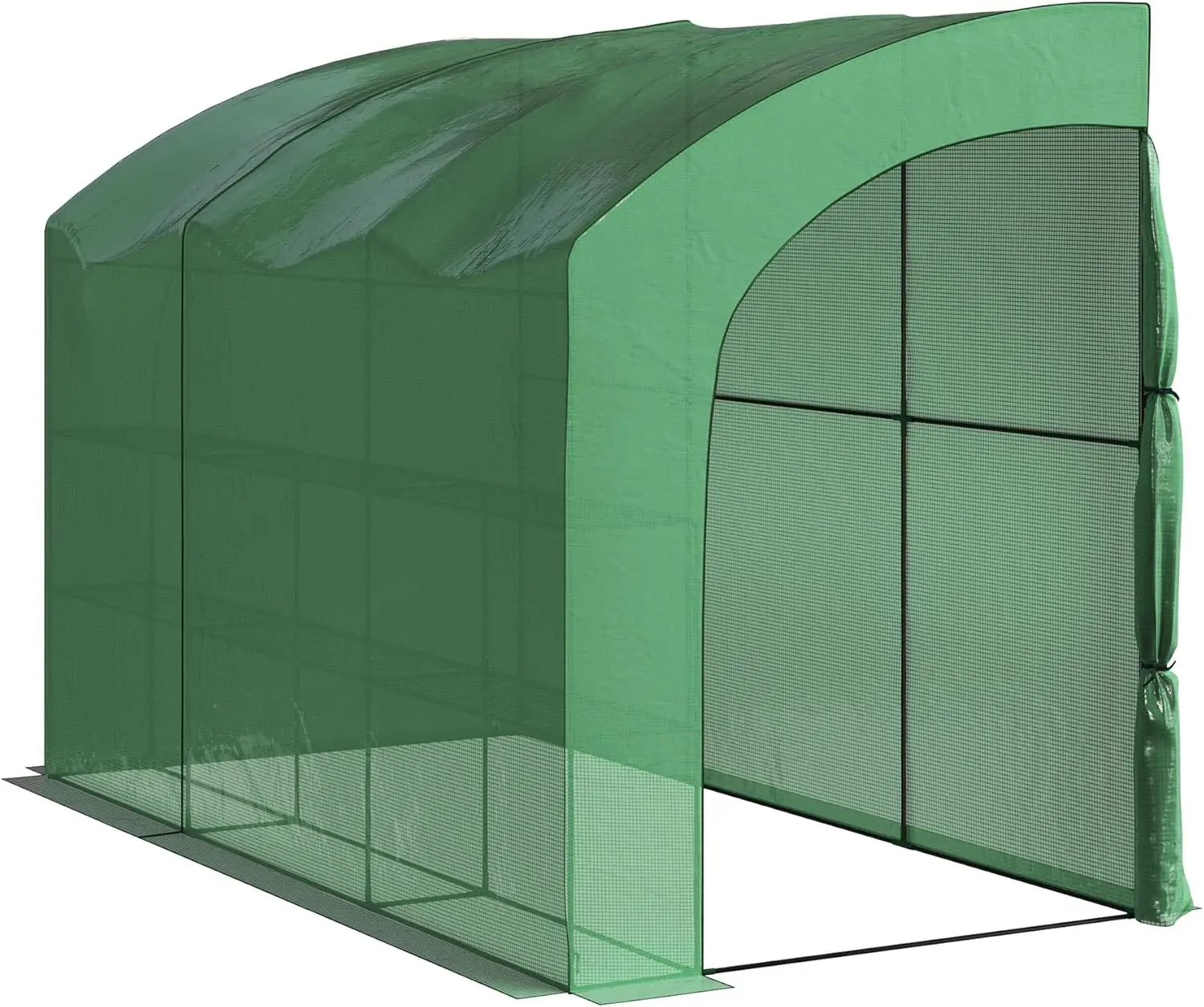 Lean To Greenhouse - 10Ft X 5Ft X 7Ft Walk In Green House With Roll-Up Zippered Doors And 6 Shelves - Gardening Supplies By