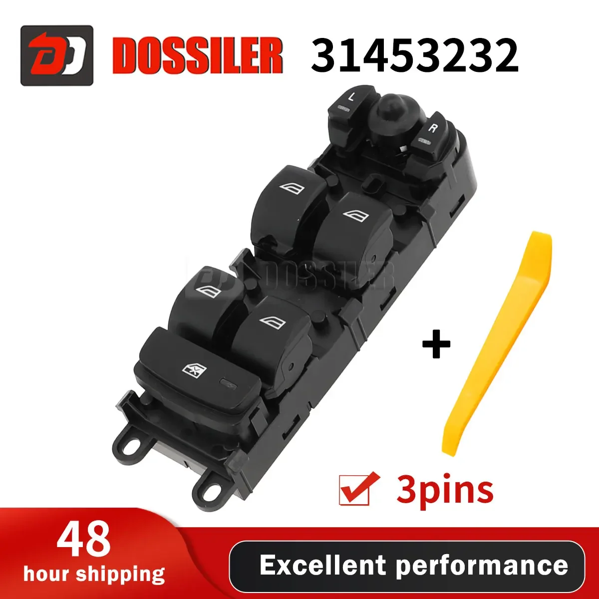 

31453232 Dossiler Power Window Lifter Switch For Volvo S80 S60L C70 V70 XC90 V60 V90 C30 14-16 Left Driver Side Power 3 Pins