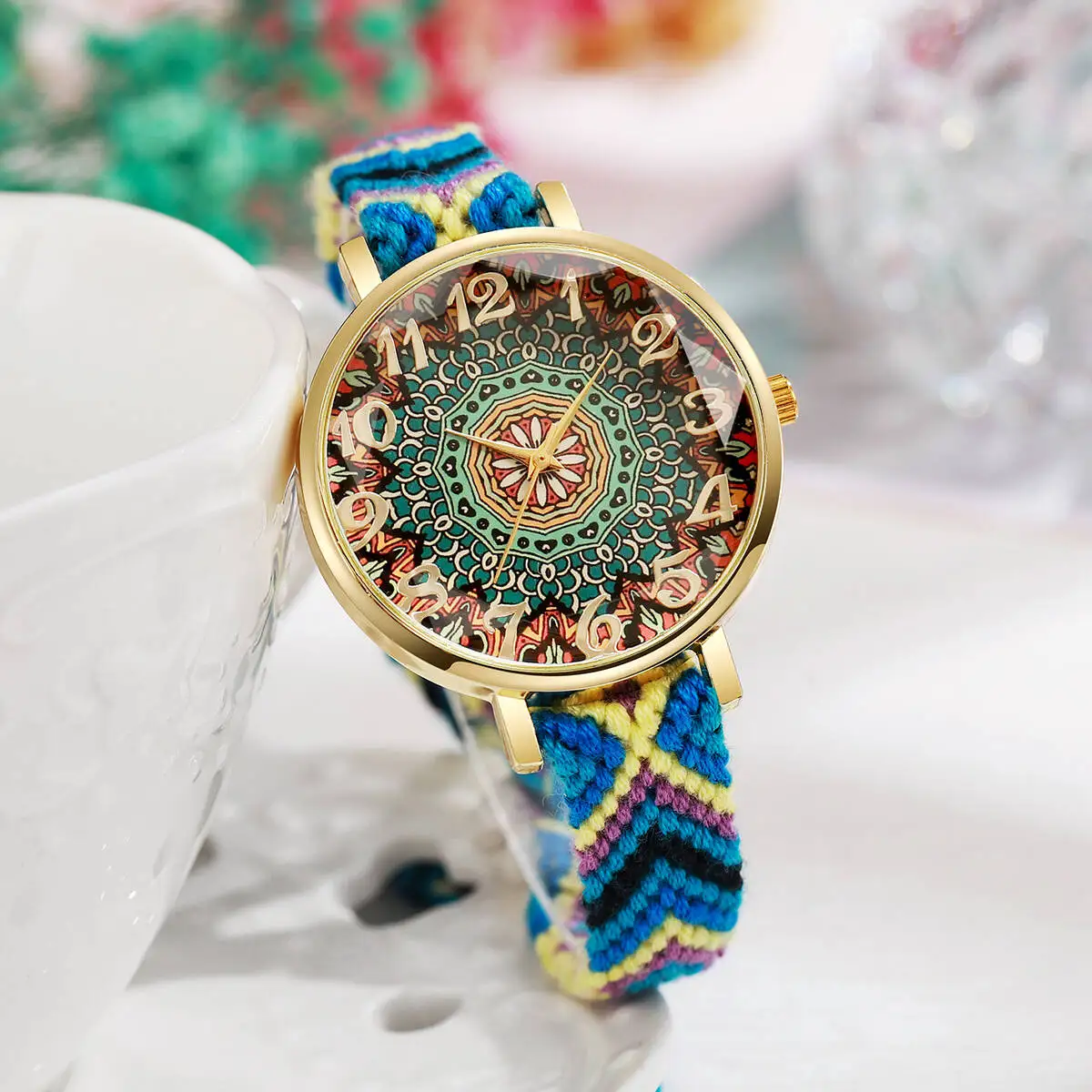 ساعات نسائية عصرية عتيقة بحزام منسوج ساعة يد كوارتز للسيدات Reloj Mujer (بدون صندوق)