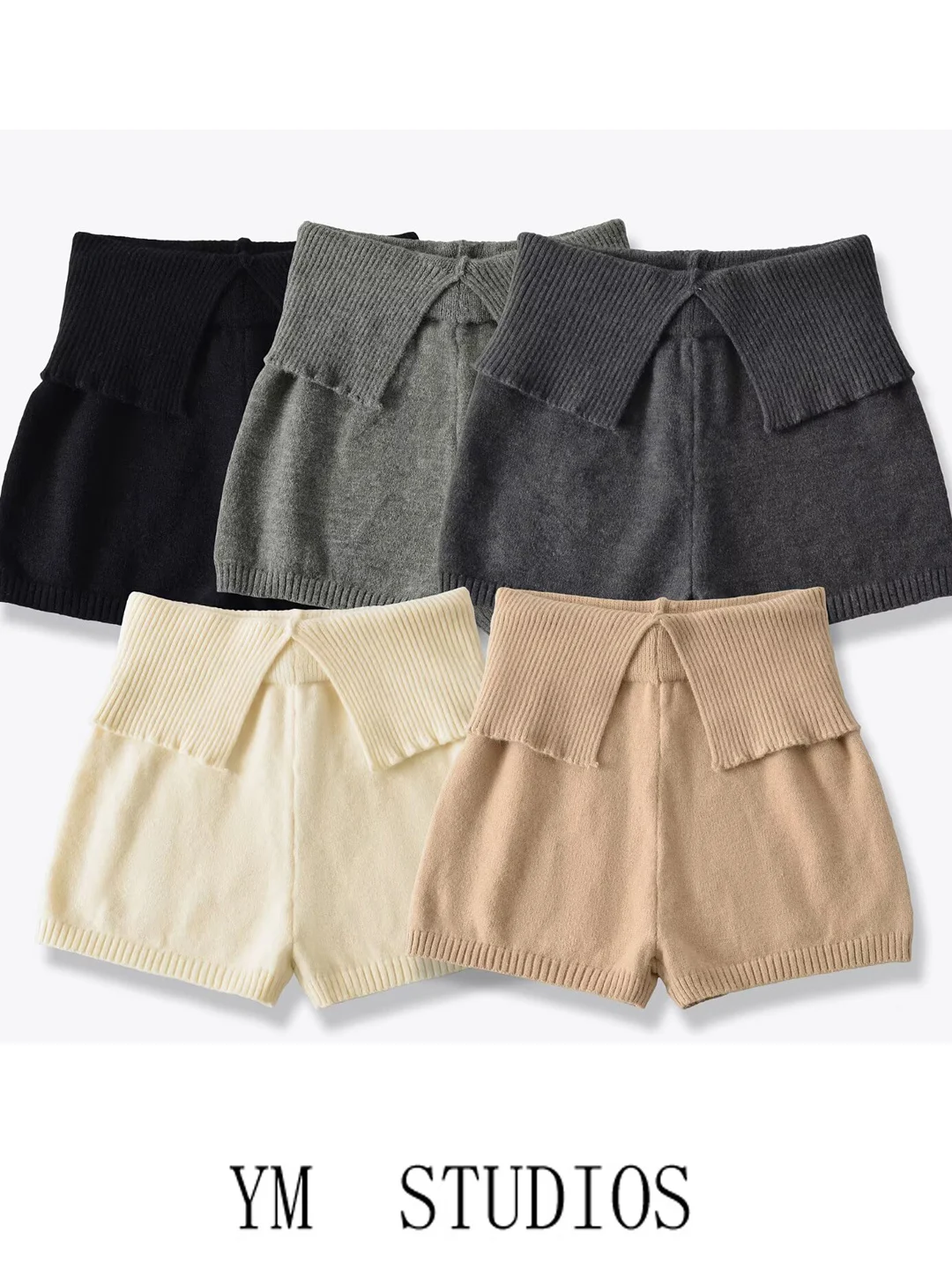 

Вязаные шорты с высокой талией для женщин, модные, в американском стиле, с боковыми разрезами, универсальные, для создания образа в стиле Spicy Girl, базовый слой.