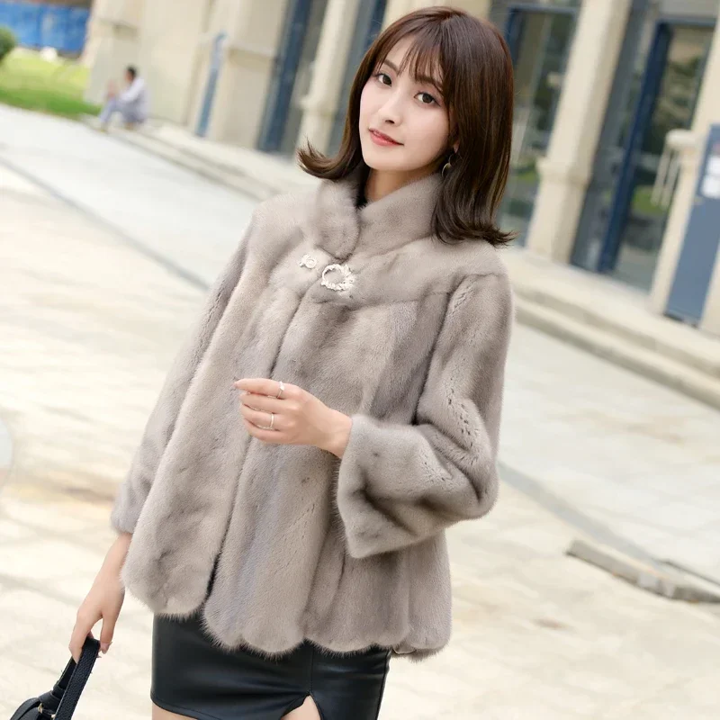 Real Mink Fur Coat ผู้หญิงที่หรูหราเสื้อขนสัตว์สั้นขนสัตว์ Femme Fourrure Warm เกาหลีขนสัตว์แจ็คเก็ตสำหรับสตรี abrigos