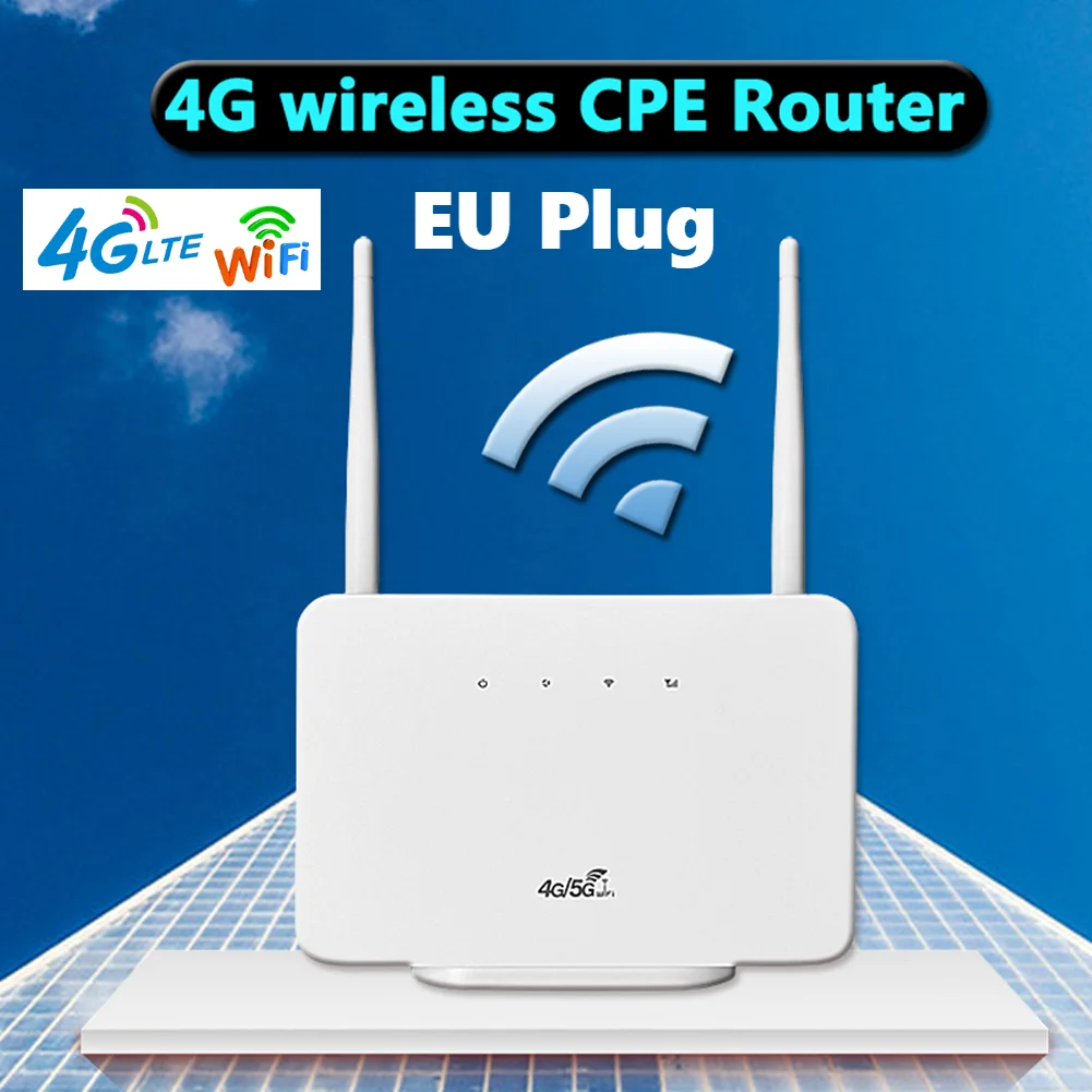 

4G Wireless Router with Sim Card Slot 300Mbps High Speed 4G CPE Router WiFi Modem External Antenna EU Plug for Home Travel Work