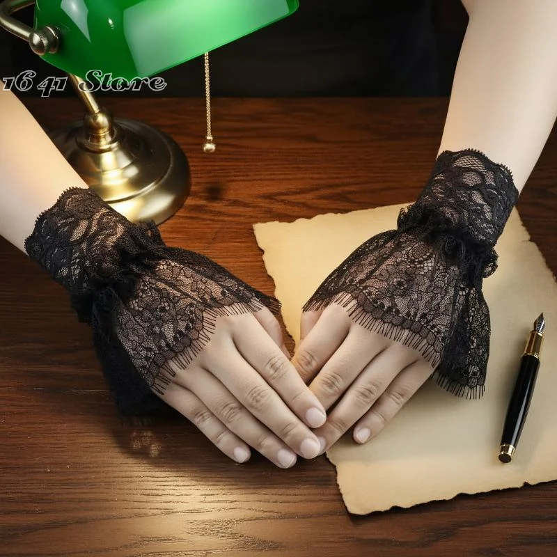 

（NEW）Women Fake Arm Sleeves With Short Tassels White And Black Pleated Cuff Beautiful Lace Accessories Outdoor Embellishments