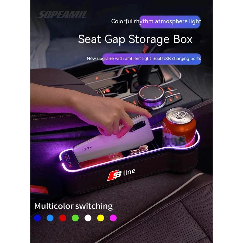 

For Audi Sline A3 A4 A5 A6 A7 A8 Q3 Q5 Q7 Q8 RS3 RS4 S3 S4 S5 Car Seat Crevice Storage Box USB Charging Seat Gap Slot Cup Holder