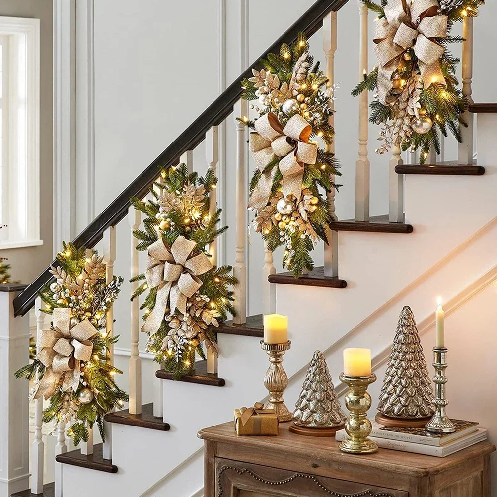 Cordless Prelit Stairs Decoration Lights Up Christmas Staircase Decorations Stairway Swag Trim Garland Xmas Navidad Natal