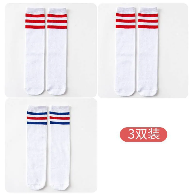 1/2/3Pairs Kinder Mädchen Kniehohe Baumwolle Socken Schwarz Weiß Drei-Linie Gestreiften Laufsport socken Fußball Golf Sport Socken – Detail 40