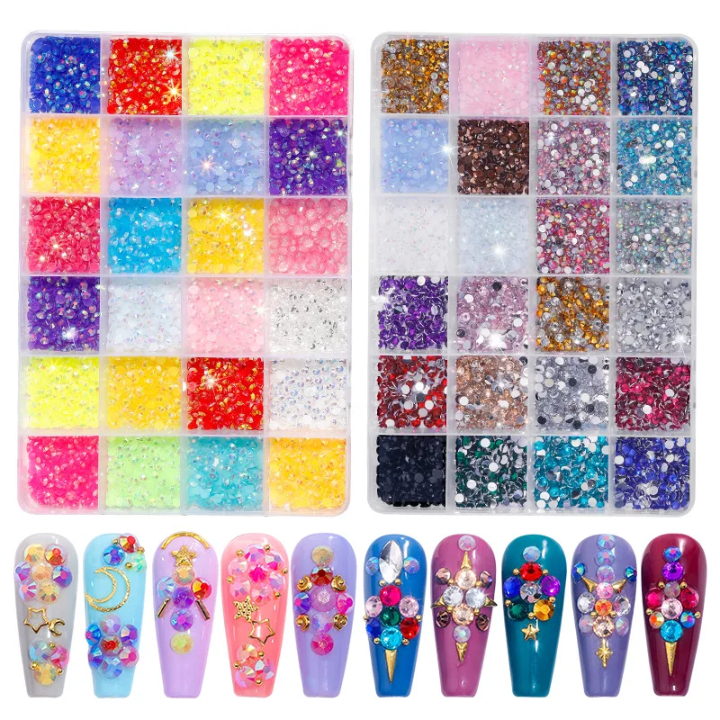 3500Pcs Resin Nail Art Rhinestones in 24-Grid Box, DIY Nail Decoration