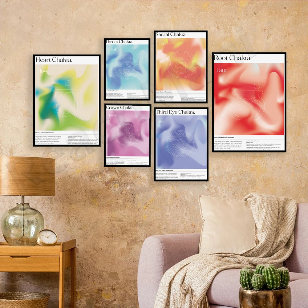 Chakra 7 Wall Art Print, Chakra Aura Color Art Poster, Root Chakra, Sacral Chakra Aesthetic Decorative Canvas Print Poster