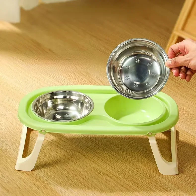 Foldable Cat Bowl Double Pet Bowl Stainless Steel Puppy Dog Feeder Water Food Bowl With Stand Feeding Dish Drinker Pets Supplies