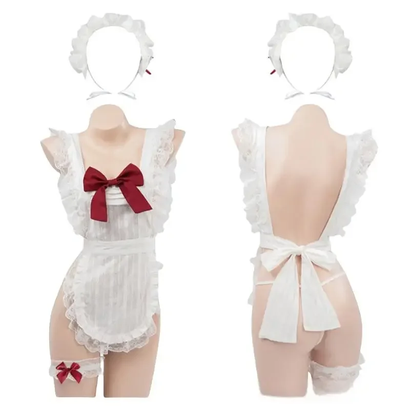 Donne Sexy Crotchless Schoolgirl uniforme Lolita Anime Cosplay Costume ragazza carina gioco di ruolo cameriera vestito fiocco Balckless Party Dress18