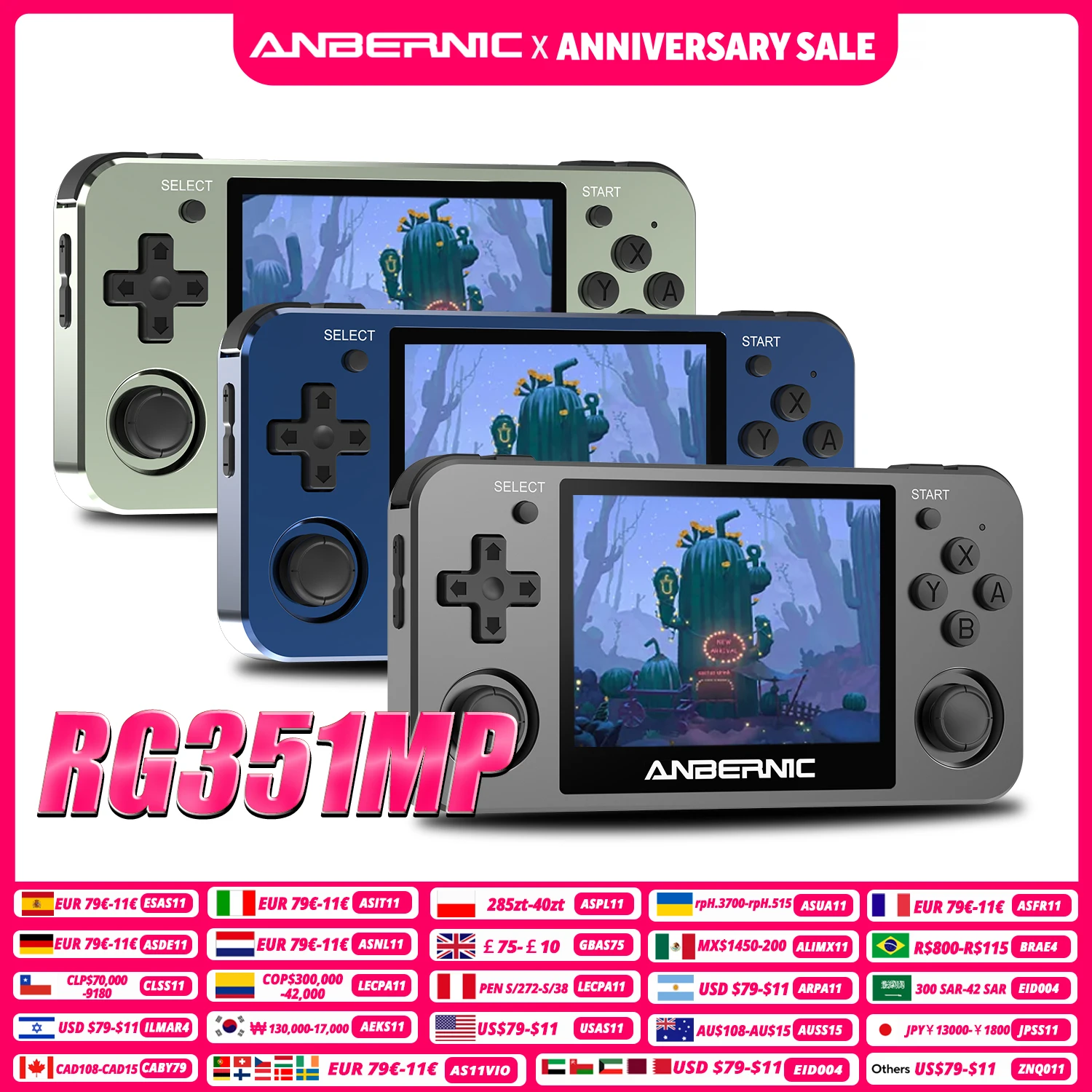 ANBERNIC RG351MP Console di Gioco Portatile, Schermo IPS da 3,5 Pollici, Supporto Giochi, Wi-Fi Esterno, 64G, 2400 Giochi
