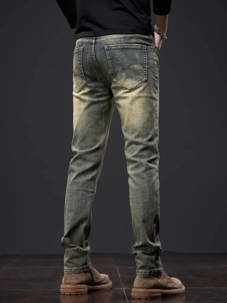 Pantalones vaqueros clásicos elásticos para hombre, Jeans con entrepierna abierta, Estilo Vintage, a la moda, otoño e invierno, novedad de 2023