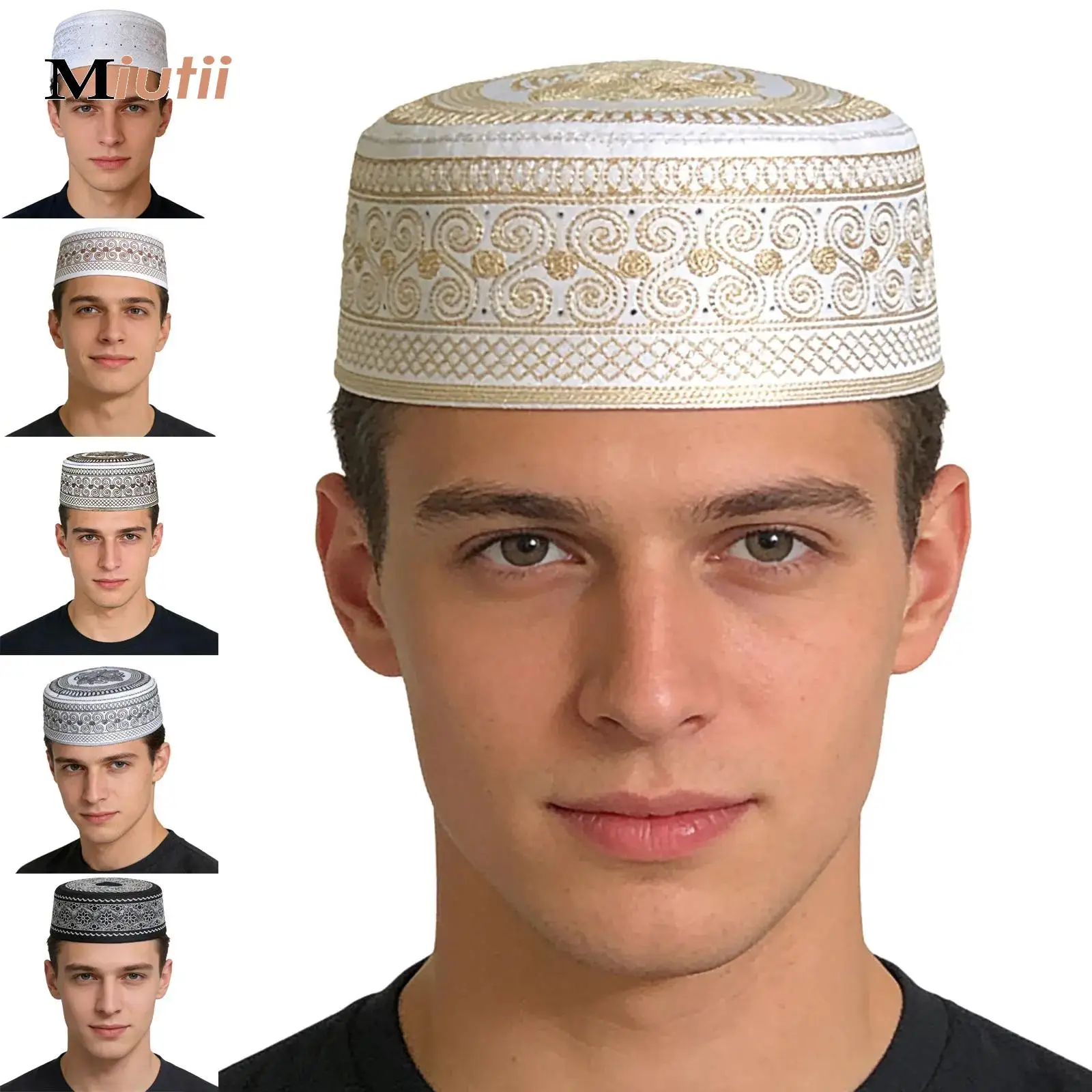 

Muslim Prayer Hats Breathable Headware Kufi Hat Men Islam Skull Cap Ramadan Eid Gift Embroidery Flat Man Hat Namaz Ceremonies
