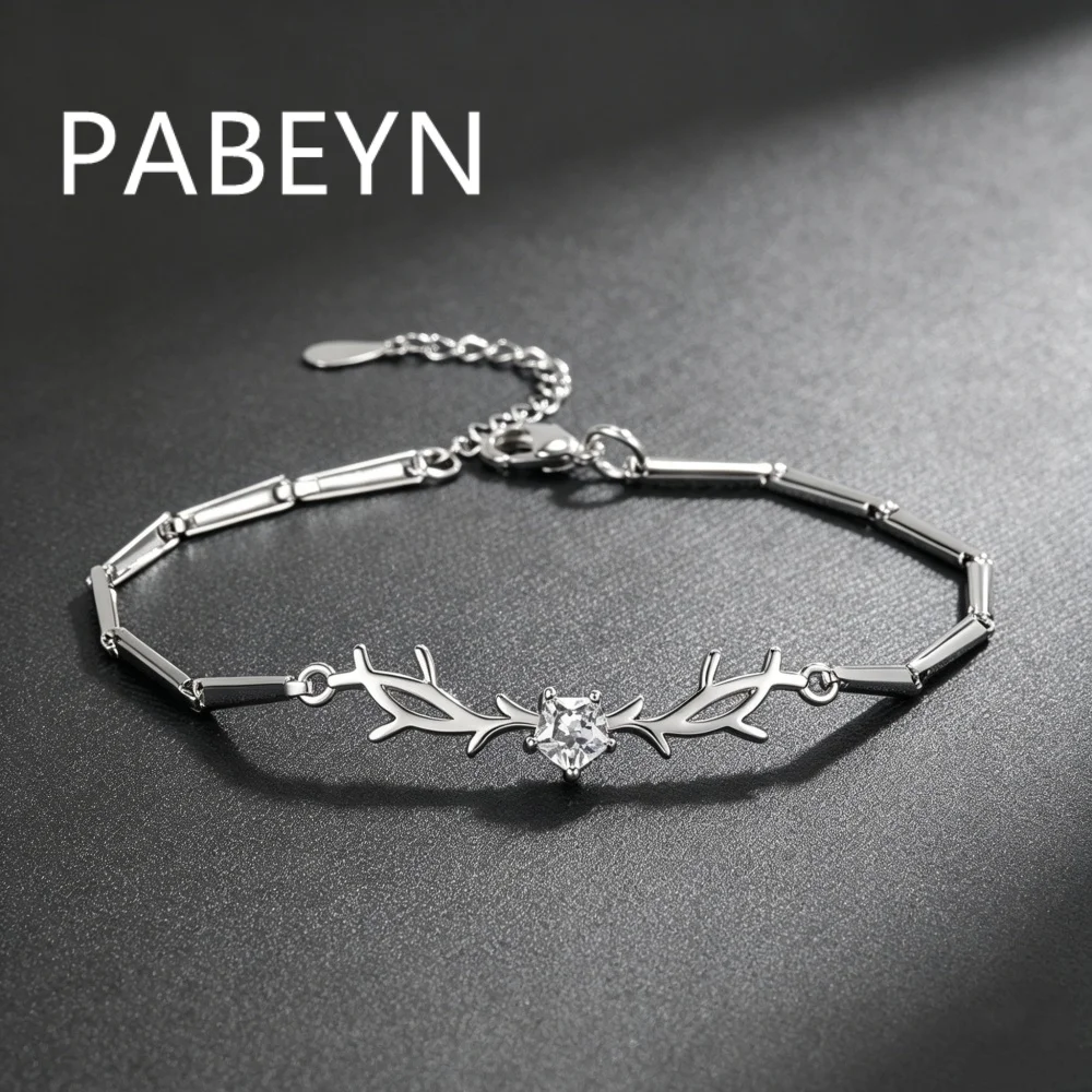 925 Sterling Silver Stylish Simple Antlers Five-Claw Zircon Bracelet, Birthday Party Anniversary Gift, Ladies Jewelry