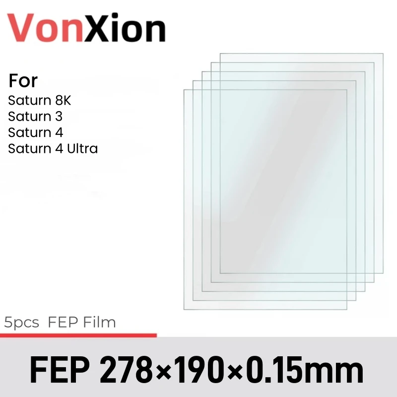 

Vonxion 5 шт. Разделительная пленка FEP 278x190x0.15мм для аксессуаров и деталей 3D принтера ELEGOO Saturn Series LCD SLA DLP УФ смола