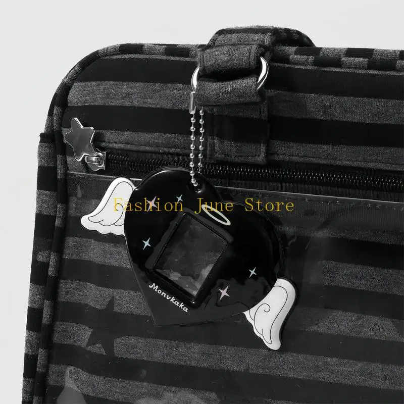 N5KA Bag Charm Keychain With Photo Frame Heart and Chain Drape Detail