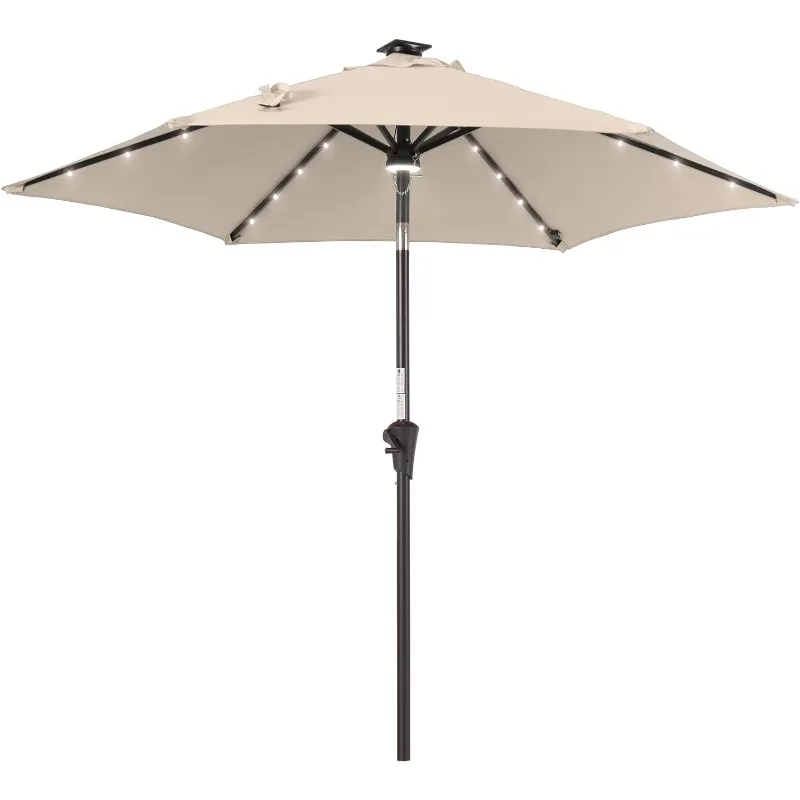 

7.5' Solar LED Outdoor Umbrella Patio Umbrella 2-Year-Non-Fading Steel Market Umbrella with Push Button Tilt and Crank