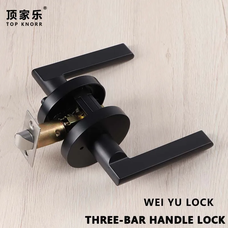 6 Pack Modern Bathroom Door Handle Privacy Black Knob Interior Lockable Zinc Alloy Solid Keyless Door Lock Round Handle Lock