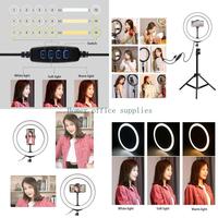 K43B 7.6in LED Selfie Ring Lamp with Tripod Stand and Cellphone Holder for Mobile Phone Live Streaming Fill Light Vlog Video