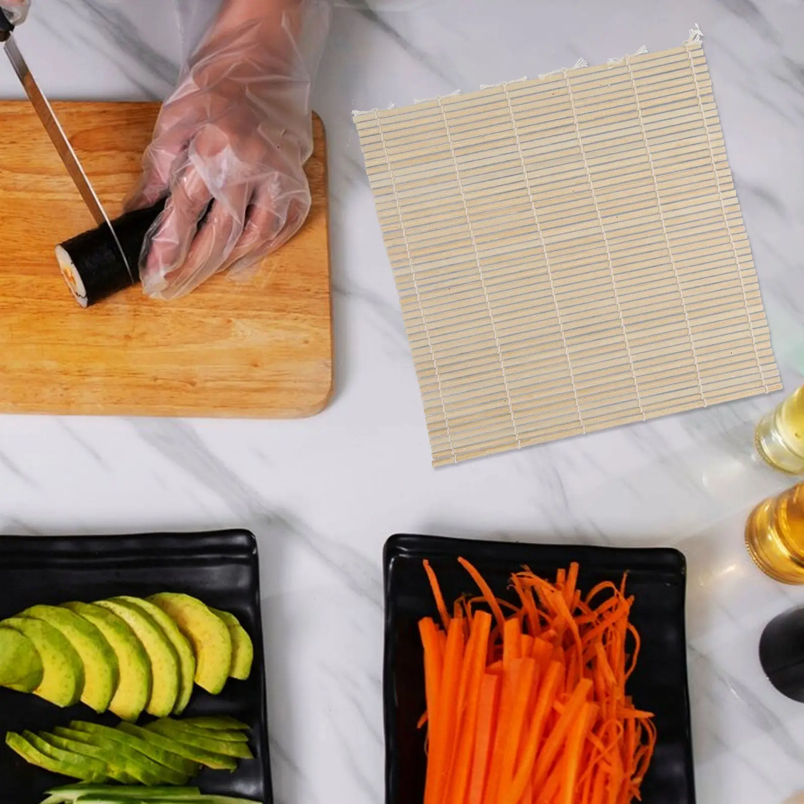 1 Pieza de Esterilla de Bambú Verde para Sushi, 27x27cm, Herramienta No Tóxica para Hacer Sushi Casero, Fácil de Limpiar en la Cocina