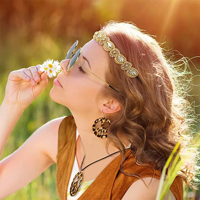 Ensemble d'accessoires de costume d'hélicoptère, bandes de sauna, collier de signe de paix, lunettes de soleil, tenue de paupières léopard des années 70, cosplay de fête de carnaval, 4 pièces