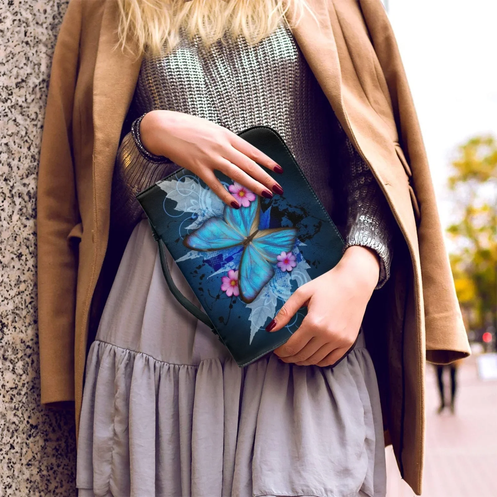 Funda de cuero con estampado de mariposa azul para libro, funda protectora personalizada, bolsos bíblicos de alta calidad