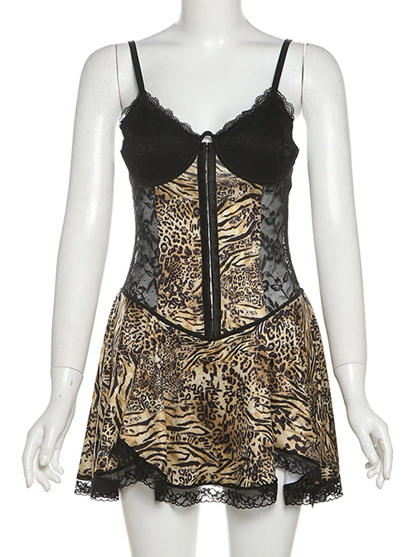 Sexy luipaardprint slip zomerjurk vrouwen backless kant mini club verjaardagsfeestje jurk vrouw kleding avondjurken vestidos