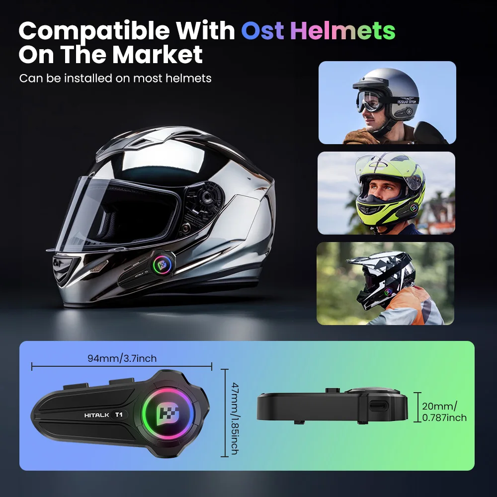 T1 سماعات بلوتوث غير إنترفون خوذة سماعة اتصال مزدوج صوت للتحويل دراجة نارية التواصل مع راديو FM