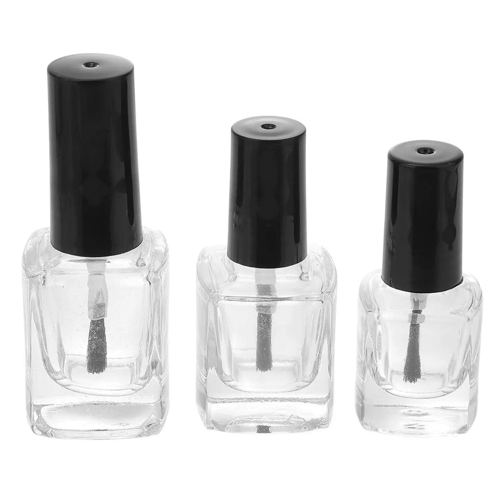 3Pcs Clear Nail Polish Bottles 5Ml 10Ml 15Ml Empty Container with Brush Inside Square Glass Bottle for DIY Beauty Liquid Storage
