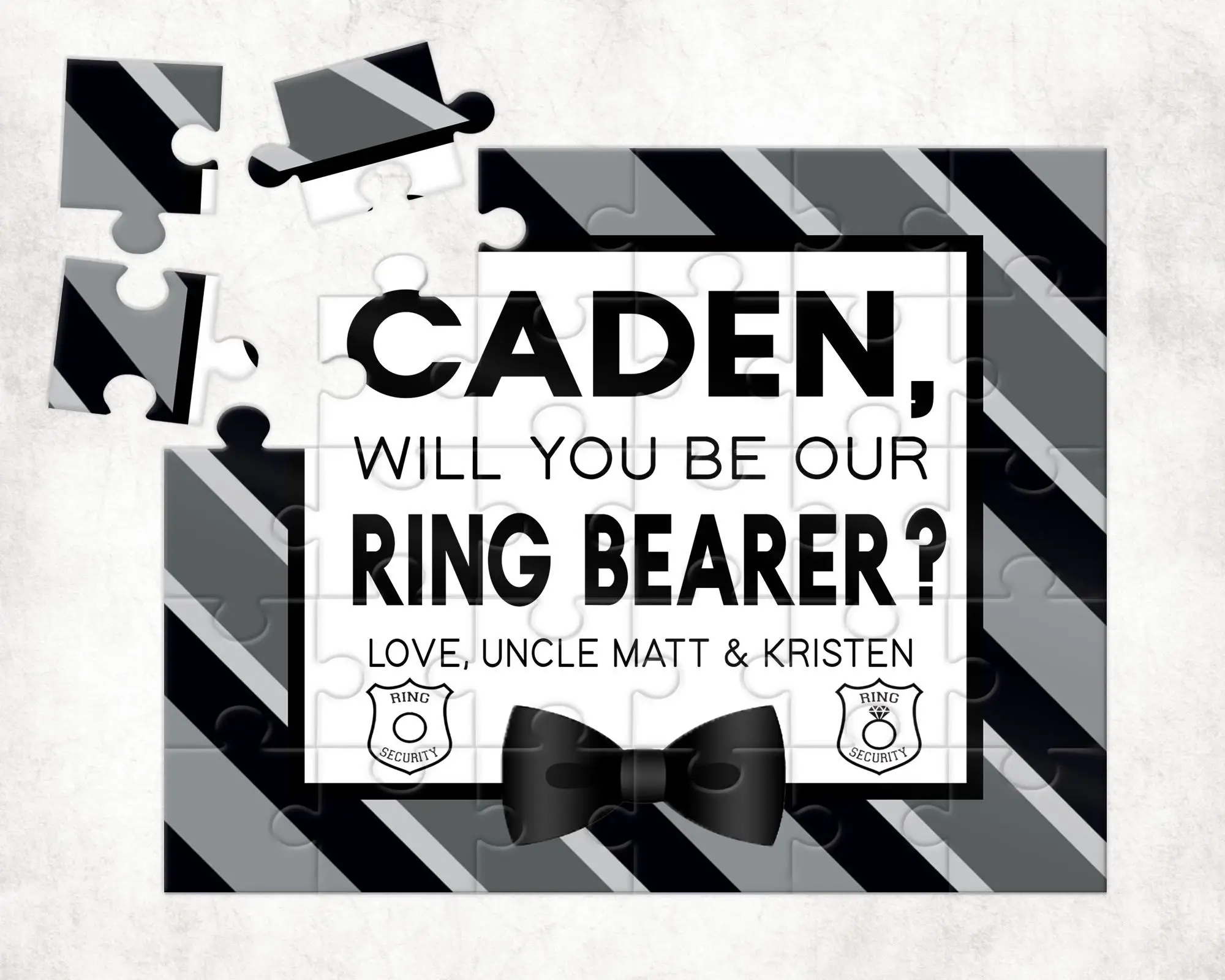 

25*20 см изготовленное на заказ кольцо-носитель, подарок, персонализированное «Убить вас, будь моим кольцевым носиком» Пазлы на заказ, 5*6 шт., черный бант