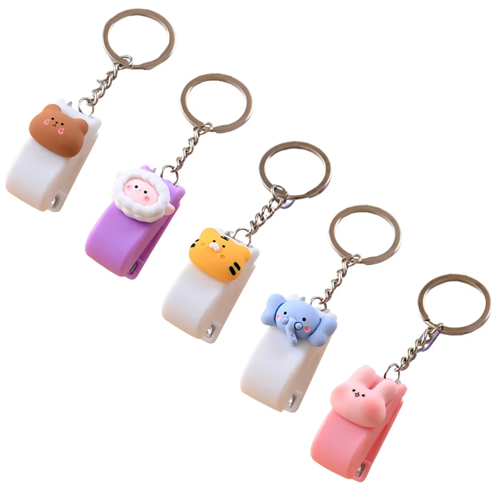 5 Pcs Small Stapler Office Staples with Keyring Keychain Bunny Household Supplies Abs Student Gifts