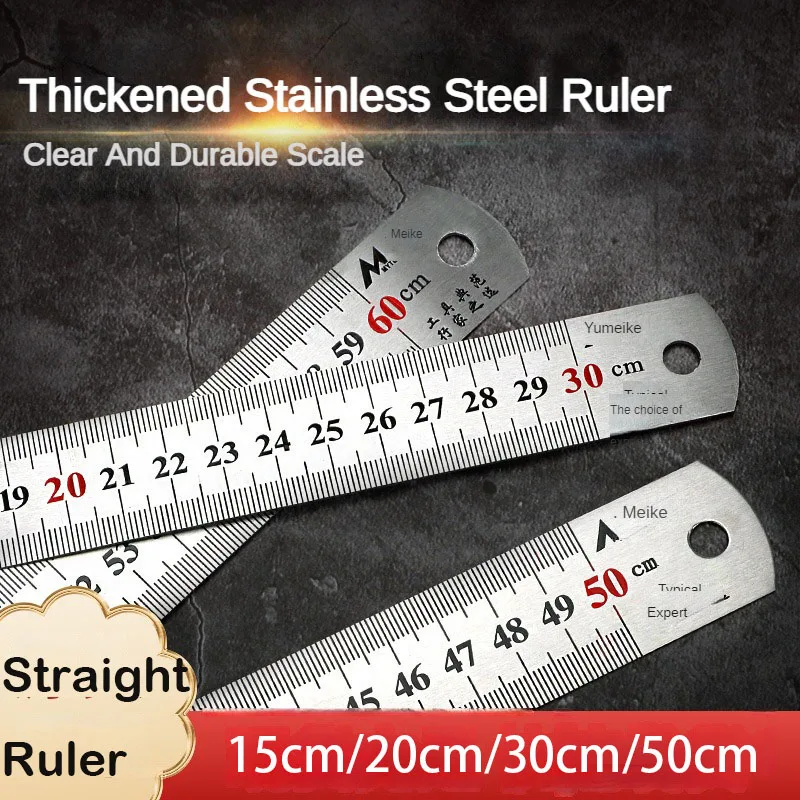 15/20/30/50mm Straightedge Double Side Scale Metal Ruler Stainless Steel Woodworking Drawing  Tools School Supplies Rulers