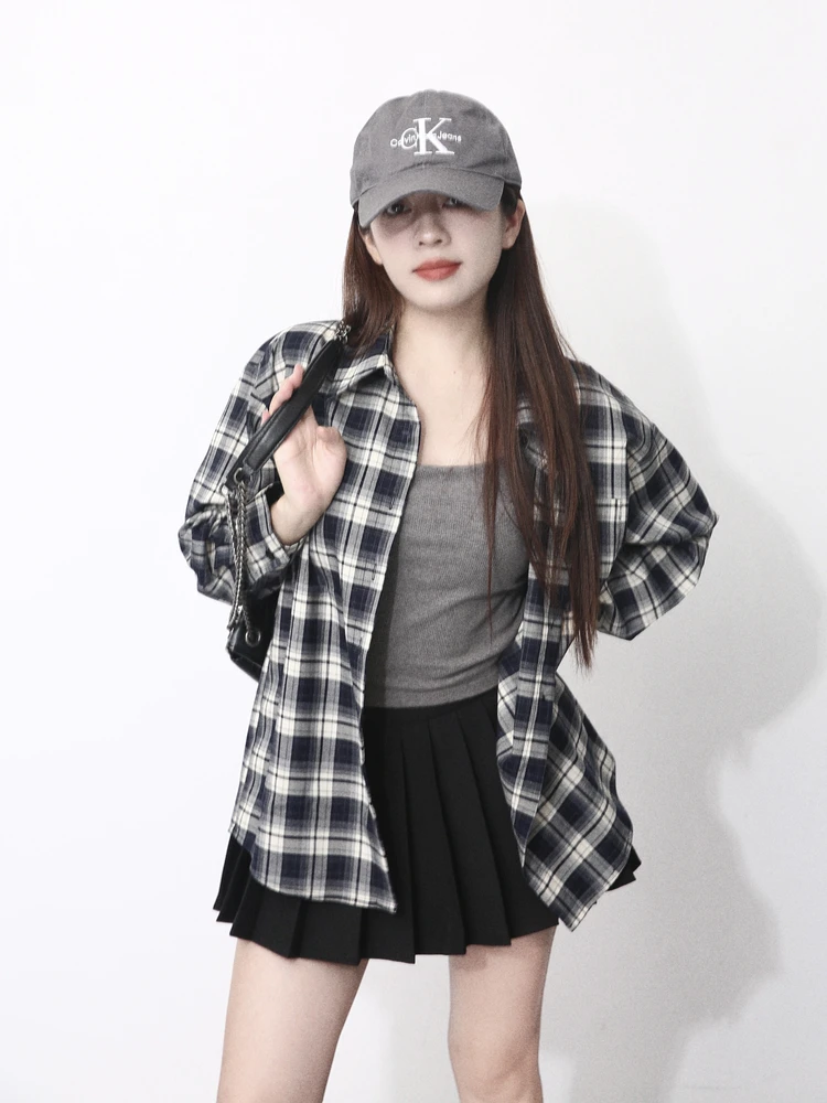 

Новая женская свободная повседневная рубашка в корейском стиле с крупным клетчатым узором, контрастными цветами, из полиэстера, не мнущаяся, с длинными рукавами.