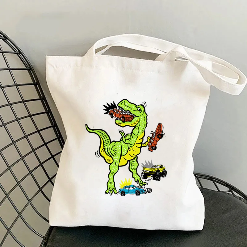 Cute Dinosaur Canvas Shopping Bag Casual Kids Shopping Bags Big capacity handbag Boy Girl Tote Shoulder Bags Student Bookbag