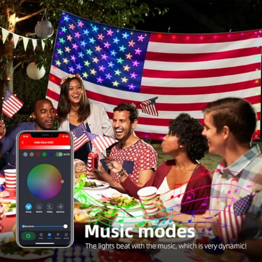 Smart Lighted American Flag 3x5 FT, App Control Flag 4th of July Decorations Lights DIY Color, Music Sync LED Light Up Patrioti view 5