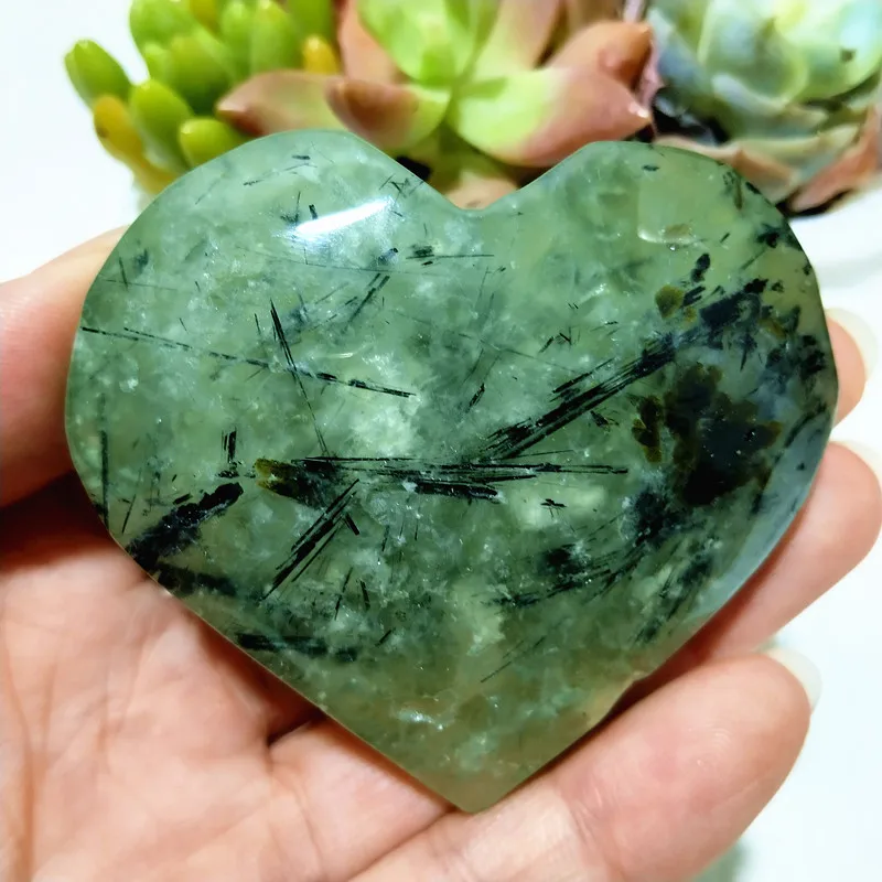 A Natural Stone Grape Blackhair Crystal Tourmaline Symbiosis Heart Feng Shui Spiritual Chakra Reiki Healing Ornaments Room Decor