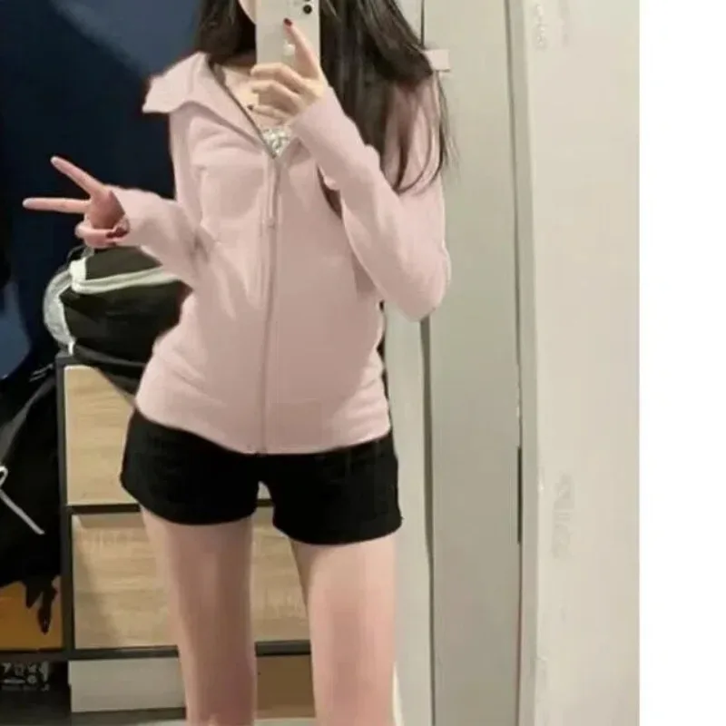 Women\'s Clothing Hoodies Spring Autumn Solid Color Zipper Pocket Lantern Long Sleeve Hooded Coats Casual Fashionable Tops