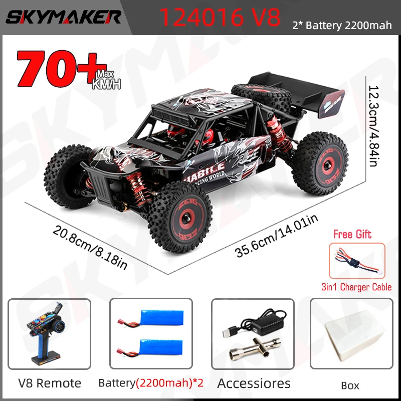 Wltoys 124016 124017 1:12 Rc Auto 2.4G V8 Afstandsbediening Borstelloze 75 Km/h Hoge Snelheid 4wd Off-Road Drift Racen Rc Speelgoed Auto Voor Jongen