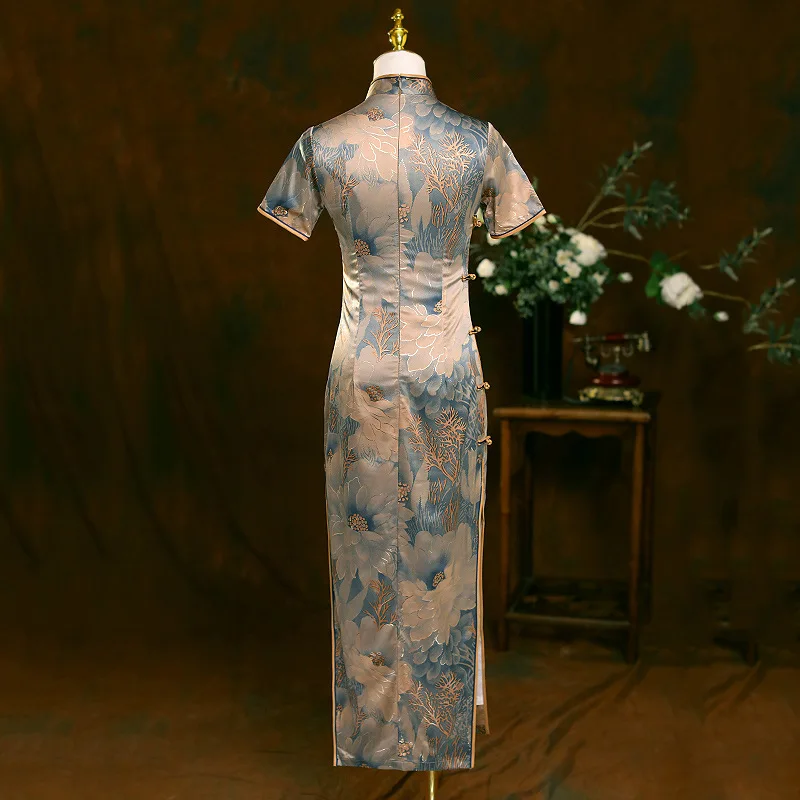 2022 di alta qualità moda migliorata seta Cheongsam stampa manica corta abito Vintage costumi donna Qipao moderno vestito Cheongsam