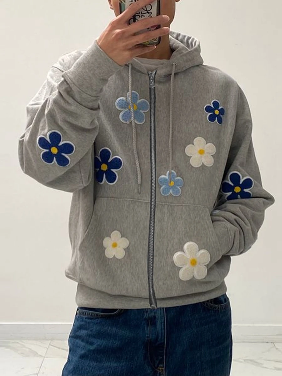 

Women s Floral Embroidery Hoodie Long Sleeve Hood Sweatshirt with Front Pocket